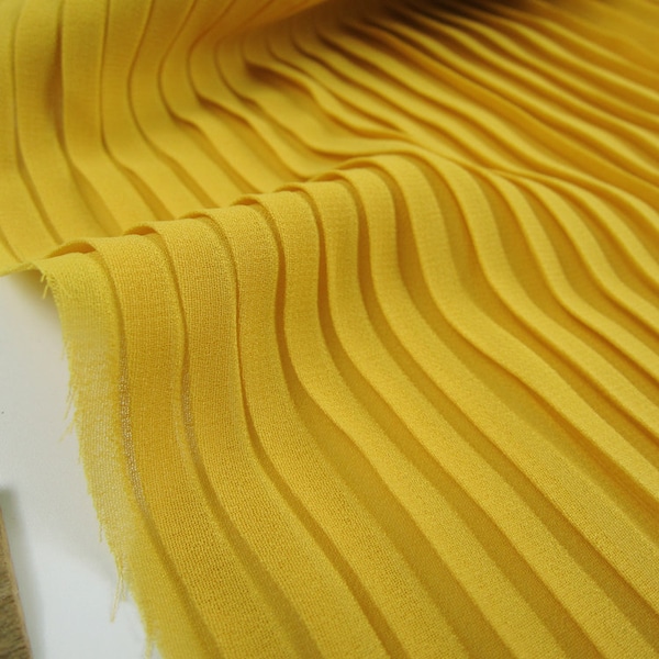 Giallo zenzero increspato pieghettato perla tessuto chiffon abiti materiali di stoffa cucito artigianale 150 cm 59 "di larghezza LX163