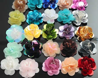 Sequins Rhinestone Flower Appliques: Sew-On Patch Stickers (20 pcs)