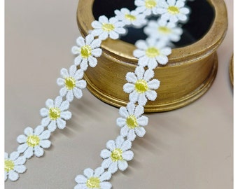 Honbay Daisy Flower Lace Trim - 5 Yards Embroidered Ribbon For Craft Decoration