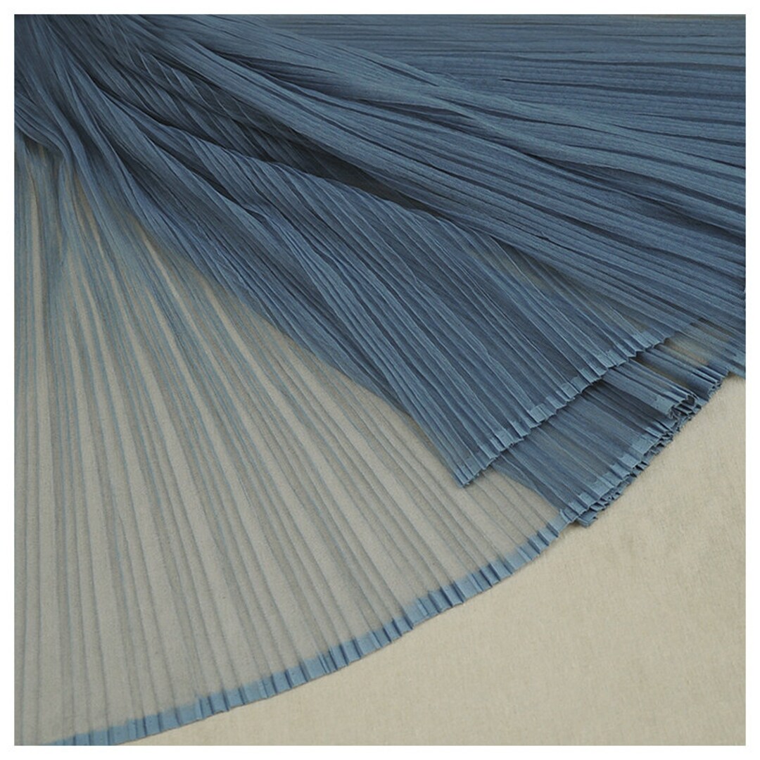 Organ Pleated Mesh Gauze Tulle Fabric Gray Blue Plisse Fabric DIY