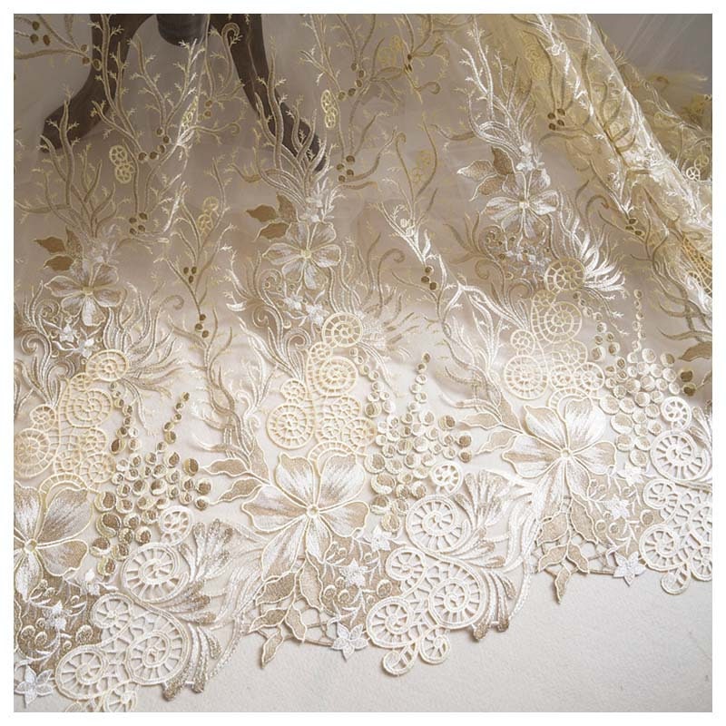 1 Meters Wine Red Gold Mesh Embroidered Gauze Lace Fabric Bridal ...