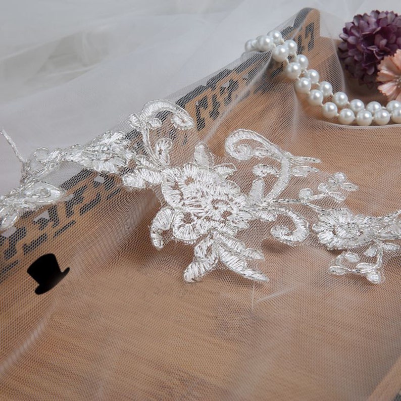 20pcs 28*11cm wide ivory bridal wedding embroidery lace appliques patches for dress skirt clothes L24L18 free ship