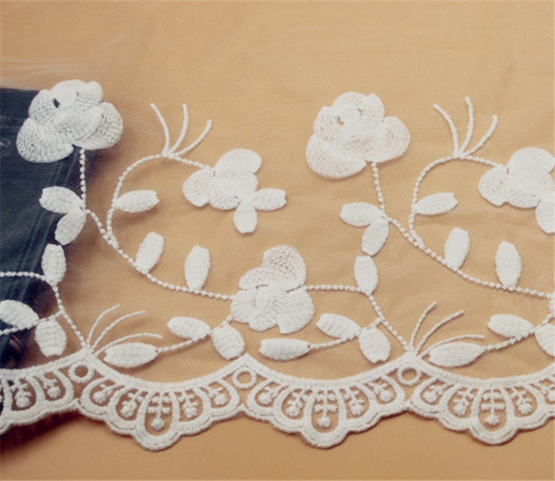 5 yard 34cm 13.38 wide ivory gauze mesh tulle cotton embroidered tapes lace trim ribbon fabric 1069878QL4K597 free ship