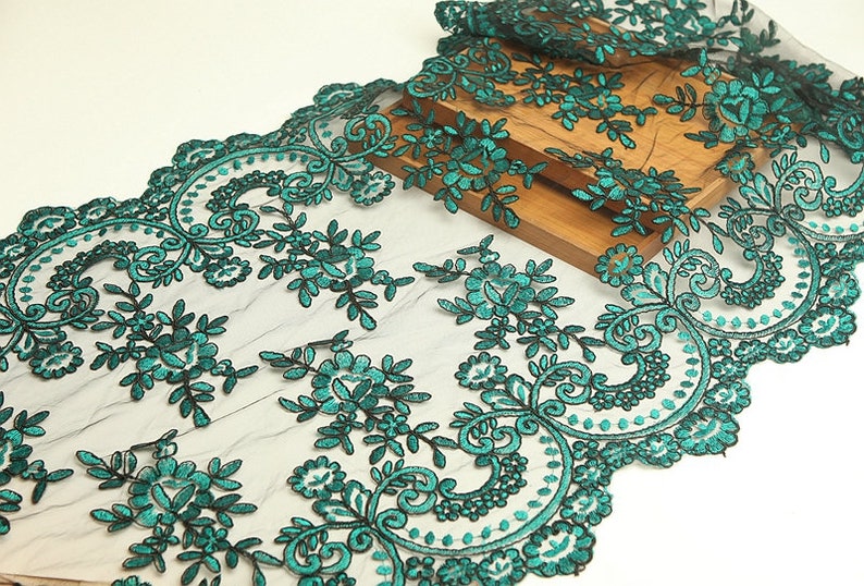 Green Lace Trim 1 Meter Tulle Gauze Mesh Embroidery Ribbon Fabric Bridal Wedding Dress Sewing Material 54cm 21 Wide S19C20