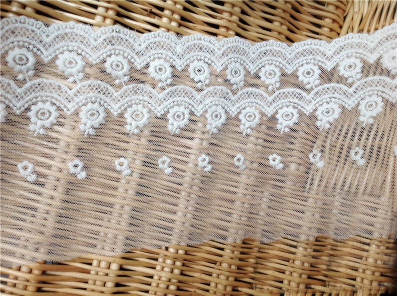10 yardlot width 10cm 3.94 ivory high quality mesh embroidery lace trim ribbon 17799L4K332 free ship