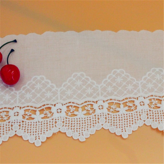 5 yard 16cm 6.29" wide ivory cotton embroidered tapes lace trim ribbon fabric 1122142AQL4K564