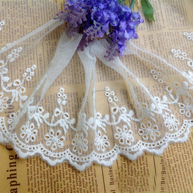 10 yard 14cm 5.51 wide ivory mesh embroidery lace trim ribbon 11827L4K606 free ship