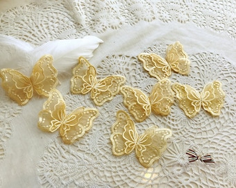 15pcs 5.5*7CM wide yellow 3D butterfly organza embroidery lace appliques patches L14C12