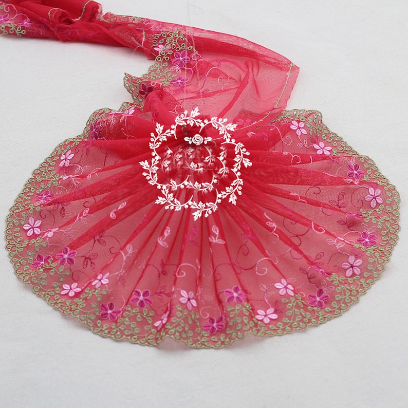 selling by the yard Good quality,dark red color gauze embroidery lace trim selling by the yard Good quality,dark red color gauze embroidery lace trim