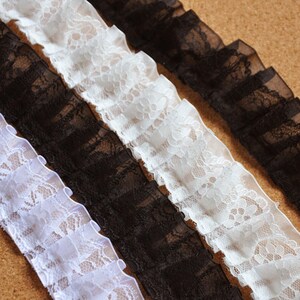 15 yards/lot width 4cm 1.57&quot; white/ivory/black ruffled mesh lace trim ribbon L5K1059 HB15060501