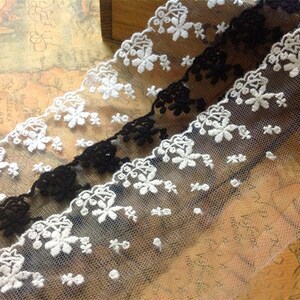 20 yard 8cm 3.14&quot; wide white/black/beige mesh embroidery lace trim ribbon 108546L4K603
