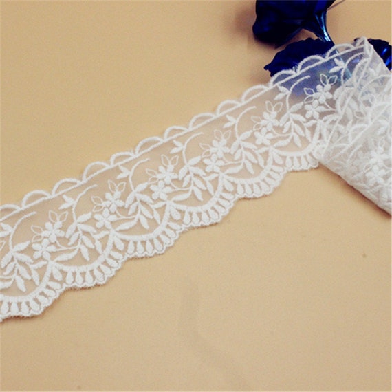 Buy Lace Trim 12 Yard Ivory Gauze Mesh Tulle Cotton Embroidered
