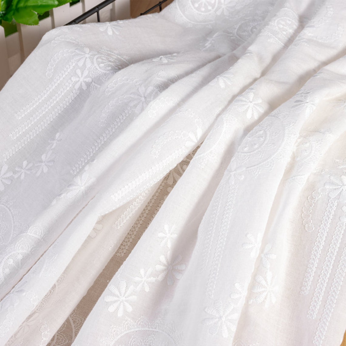 Cotton Fabric 1 Yard Ivory Milk Silk Embroidered Cloth Blouse Etsy