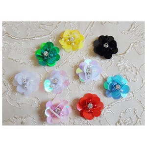 Sequins Patches 20pcs Rhinestones Beads Flower Appliques Brooch Stickers Patch for Clothes Bag Shoes Sew-On Sewing Accessories M48C2