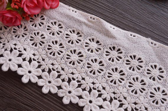 3 yard 10.8cm 4.25" wide ivory cotton fabric embroidered tapes lace trim ribbon N1115906AQL4K34