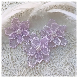 Fiore Pizzo Applique 10pcs Avorio Albicocca Viola Blu Giallo Rosa Perline Organza Ricamo Patch floreali per vestito Maglione Vestiti L14F33