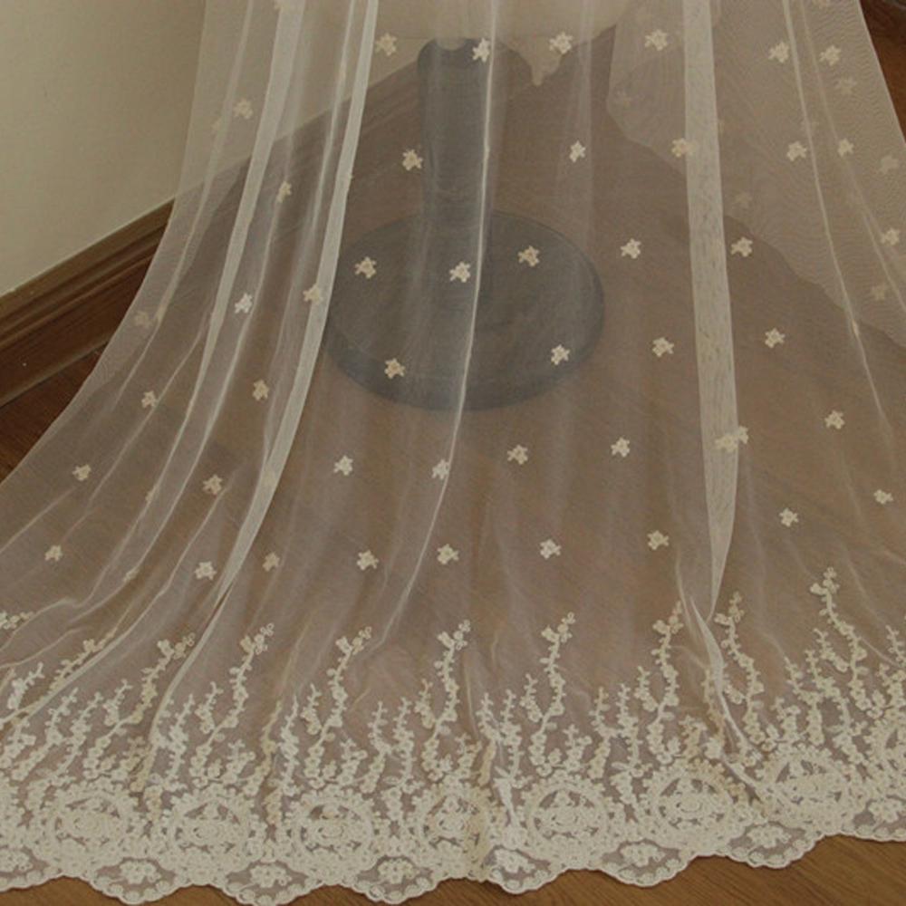 1yard Beige Mesh 2 Sides Embroidery Lace Fabric for Dress Clothing