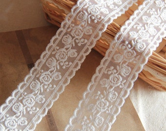 14 yard 3.5cm 1.37&quot; wide ivory mesh embroidery lace trim ribbon ML25L65