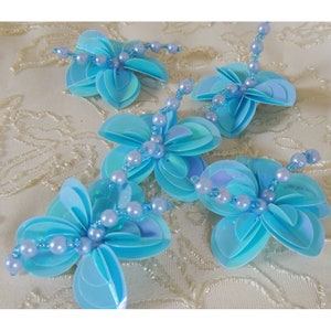 20pcs blue sequins beads flower appliques patch brooch shoes hats bags clothing decorative 4.5cm 1.77&quot; wide M48Z51