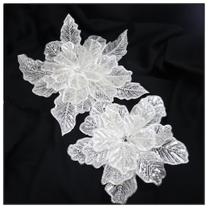 Sequins Patches 2 pcs Rhinestones Beads Flower Appliques Brooch Stickers Patch for Clothes Bag Shoes Sew-On Sewing Accessories M43F185