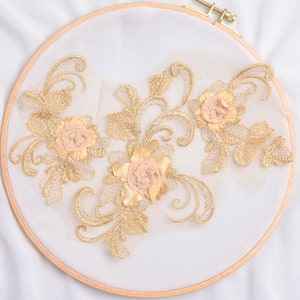 Multicolor Lace Appliques 6pcs Black Red Orange 3D Flower Embroidery Patches Bridal Wedding Dress Clothing Sewing Material 23*17cm L24C16