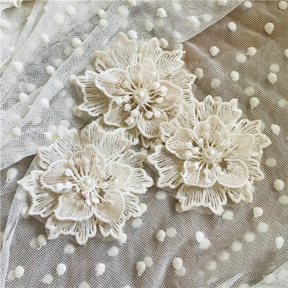 Flower Lace Applique 10pcs Ivory Beige Beaded Organza Embroidery Floral  Patches for Dress Sweater Clothes Decoration 8cm 3.1" Wide L14F27 - Etsy
