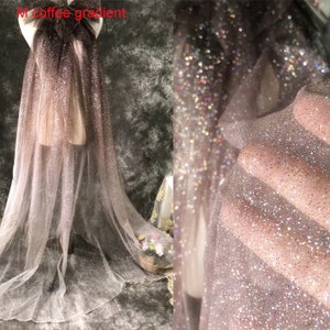 1 Meter Multicolor Farbverlauf Glitter Tüll Stoff Sternen Mesh Pailletten Gaze Tuch für Hochzeit Leistung Kleid Kleidung Designer Stoff M coffee gradient