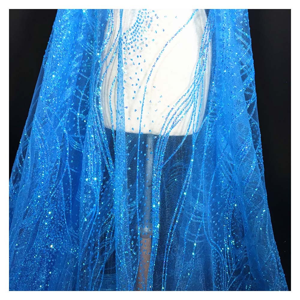 Tessuto in tulle con paillettes, 1 metro, blu, ondulato, stirabile, in polvere, per abiti da sposa, filato, materiale per cucire, larghezza 57 M38C4 AM - Italia