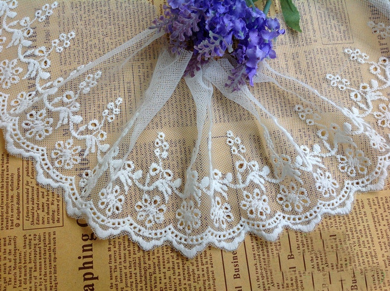 10 yard 14cm 5.51 wide ivory mesh embroidery lace trim ribbon 11827L4K606 free ship