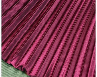 2 meters 150cm 59.05" width wine red crumple accordion pleated faux silk satin fabric for dress skirt MM299