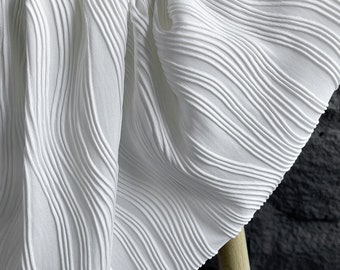 1 Meter Stretch Fabric Line Texture Ivory Black Elastic 3D Stripe Designer Fabric Wedding Dress Sewing 59inches Width