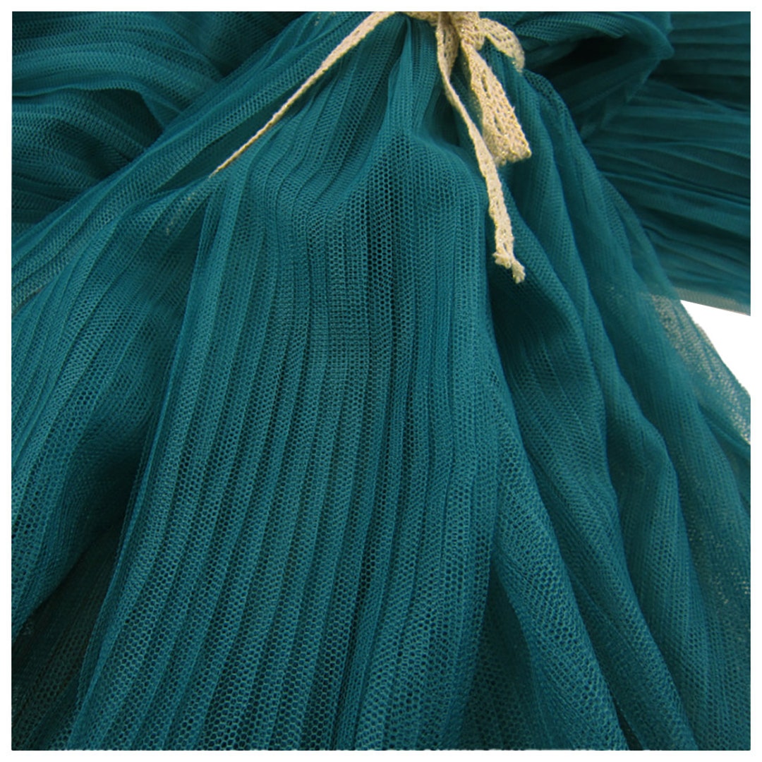 Peacock Blue Ruffle Pleated Mesh Fabric Crinkle Accordion Pleated Tulle ...