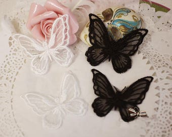 20pcs 3.2 x 4.3cm/4.5 x 6cm wide black/ ivory 3D butterfly organza embroidery lace appliques patches L14M134