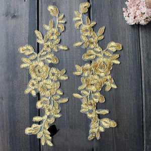 20pcs 25*10cm wide gold bridal wedding embroidery lace appliques patches for dress skirt clothes L24L25