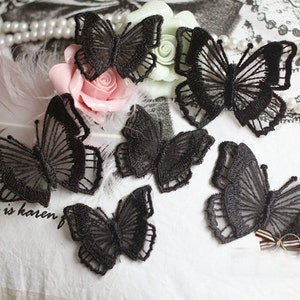 20pcs 4.8x4cm / 5.5 * 6.7cm de ancho negro marfil gris 3D mariposa organza bordado encaje apliques parches L14M50