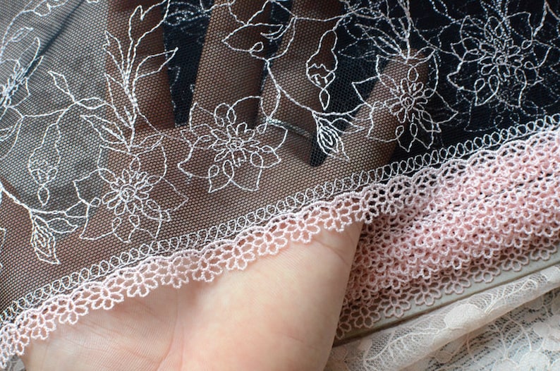 5 meter 25cm 9.84 wide pink blackfleshcolor coffee mesh embroidery lace trim ribbon DL16K1149 free ship
