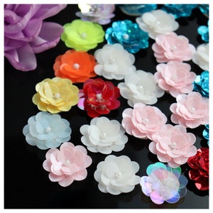 Sequins Patches 15 PCS Beads Flower Appliques Brooch Stickers Patch for Clothes Bag Shoes Sew-On Sewing Accessories 0.98&quot; Wide M43F183