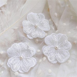 15pcs Ivory Blue Flower Lace Appliques, Beaded Organza Embroidery Floral Patches 5cm 1.9" Wide L14F51