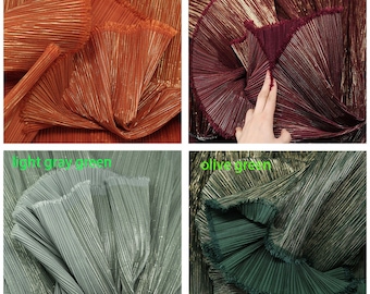 Green Gold Pleated Fabric DIY Texture Background Decorative Stripe Designer Fabric Accordion Crimping Wrinkle Plisse Fabric M105F3