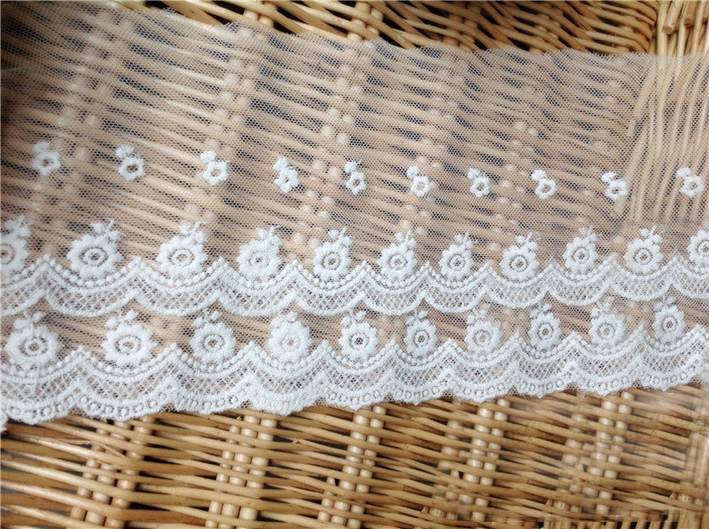 10 yardlot width 10cm 3.94 ivory high quality mesh embroidery lace trim ribbon 17799L4K332 free ship