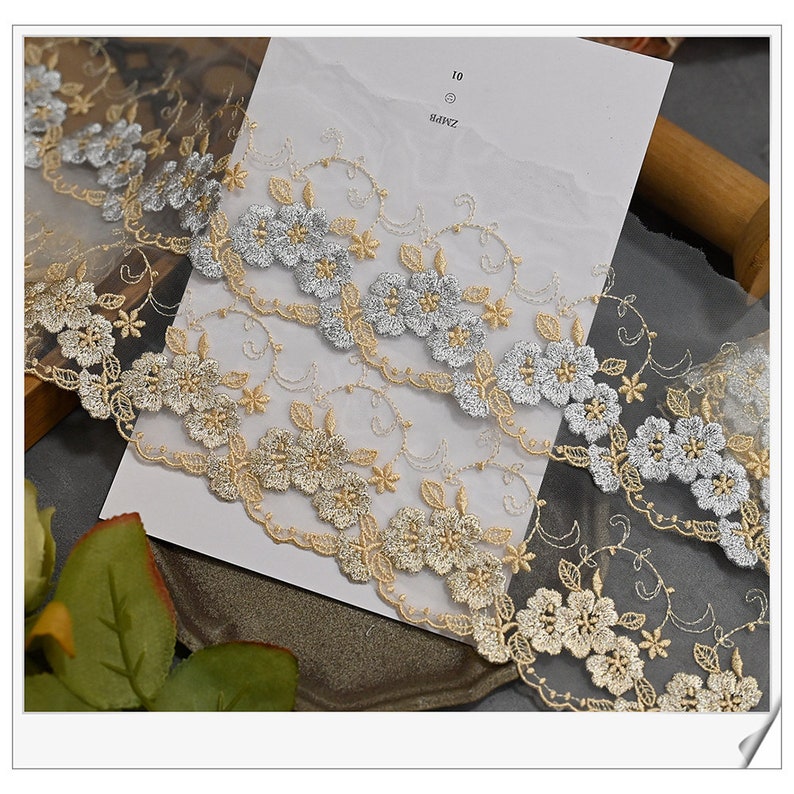 Bordure en dentelle à mailles, fleurs en tulle, 10 yards, bordures en dentelle brodées, bordures festonnées au ruban, travaux de couture à faire soi-même, 9 cm 3,5 po. de large M4A41 image 10