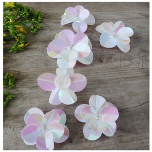Sequins Flower Appliques 20pcs Magic Ivory Beads Floral Patch Shoes Hats Bags Clothing Decorative 4.5cm 1.77&quot; Wide M48C1 E