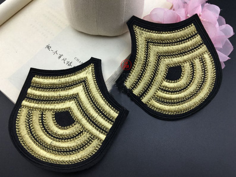 2 pairs gold embroidery shoulder appliques patches 10.5x11.5cm ML427I011 image 1