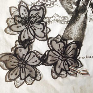 9.5cm 3.74&quot;  wide 15pcs black flowers embroidery lace appliques patches for dress skirt clothes L14M159