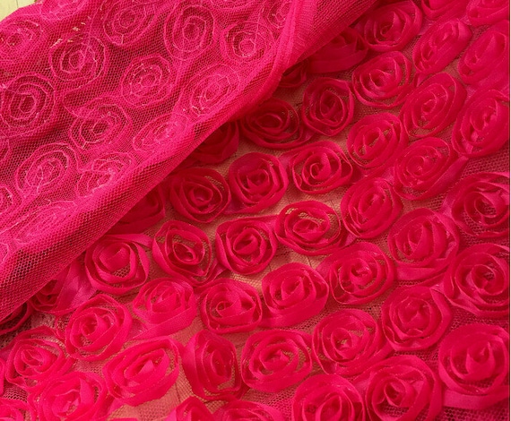 1 meter 128cm 50.39 width rose red 3D rose mesh embroidered fabric for dance wedding dress childrenwear MM216 free ship