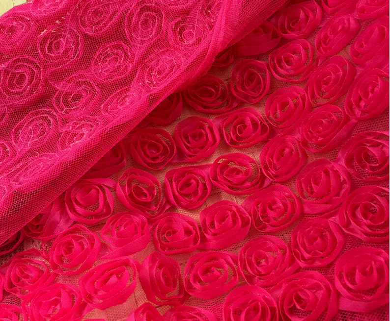 1 meter 128cm 50.39 width rose red 3D rose mesh embroidered fabric for dance wedding dress childrenwear MM216 free ship