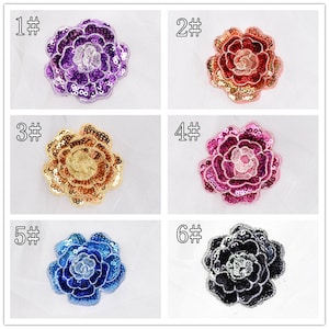 10pcs 5.5cm 2.16 "oro viola fuschia blu nero paillettes abito a fiori abbigliamento ricamato pizzo appliques patch L24Q2