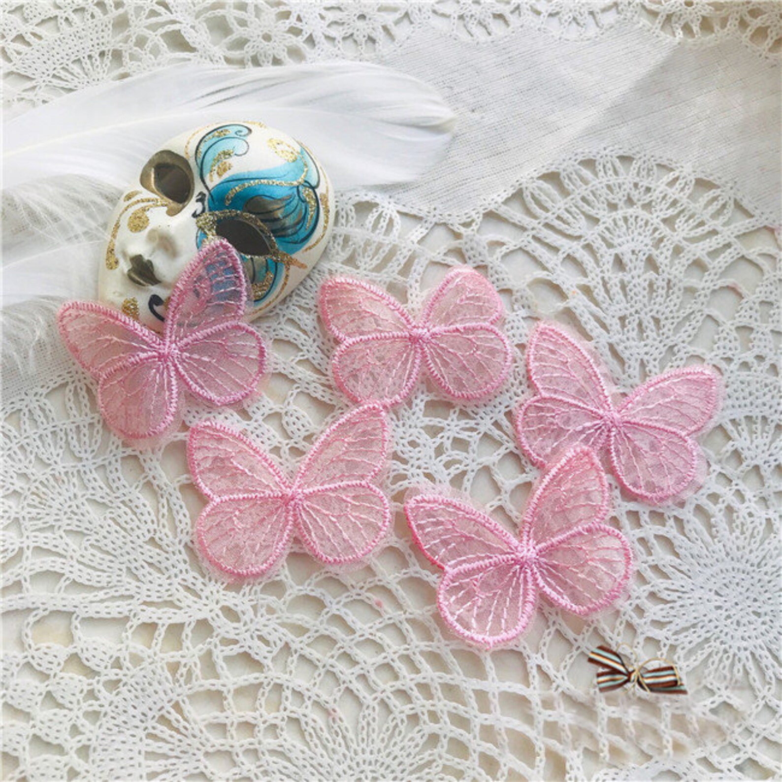 Pink Appliques 20pcs Butterfly Organza Embroidery Lace Patches Etsy