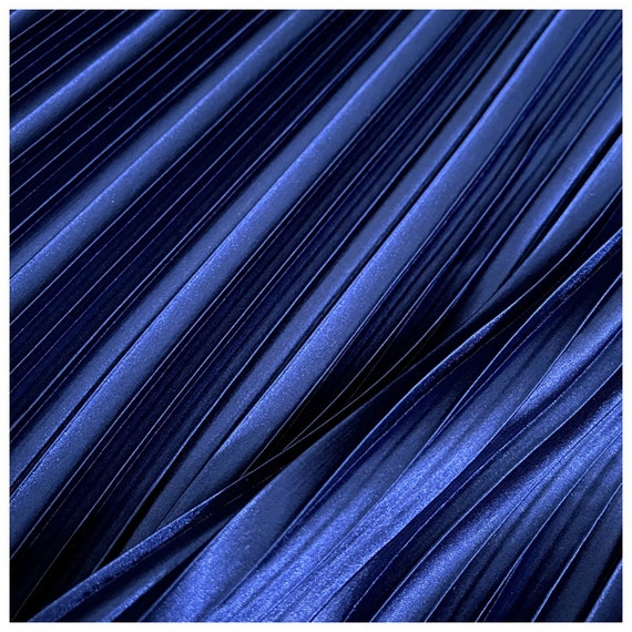 Navy Satin Pleated Fabric Line Texture Stripe Accordion Plisse