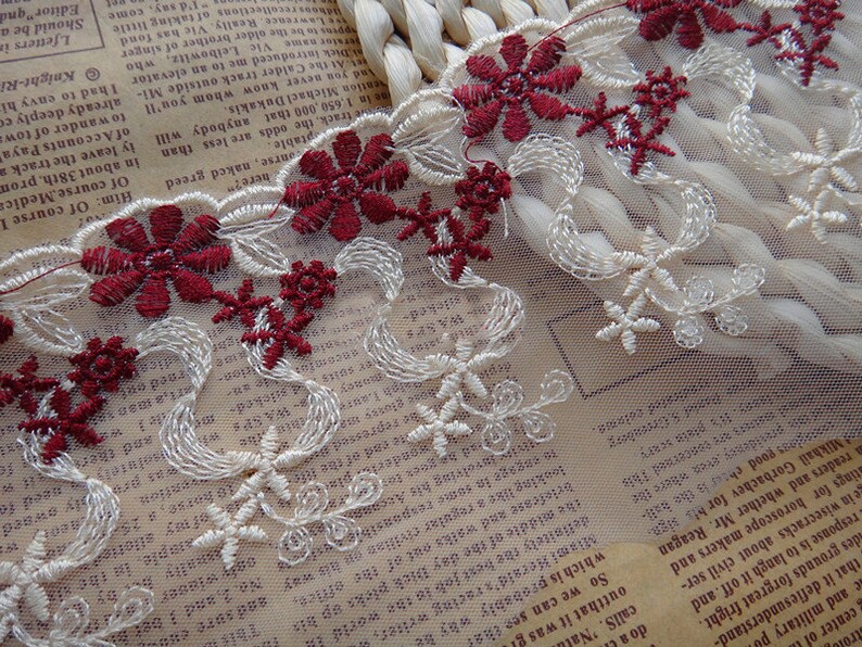 10 yard 8cm 3.14 wide bluenavypinkwine red mesh embroidery lace trim ribbon 1046902L4K634 free ship